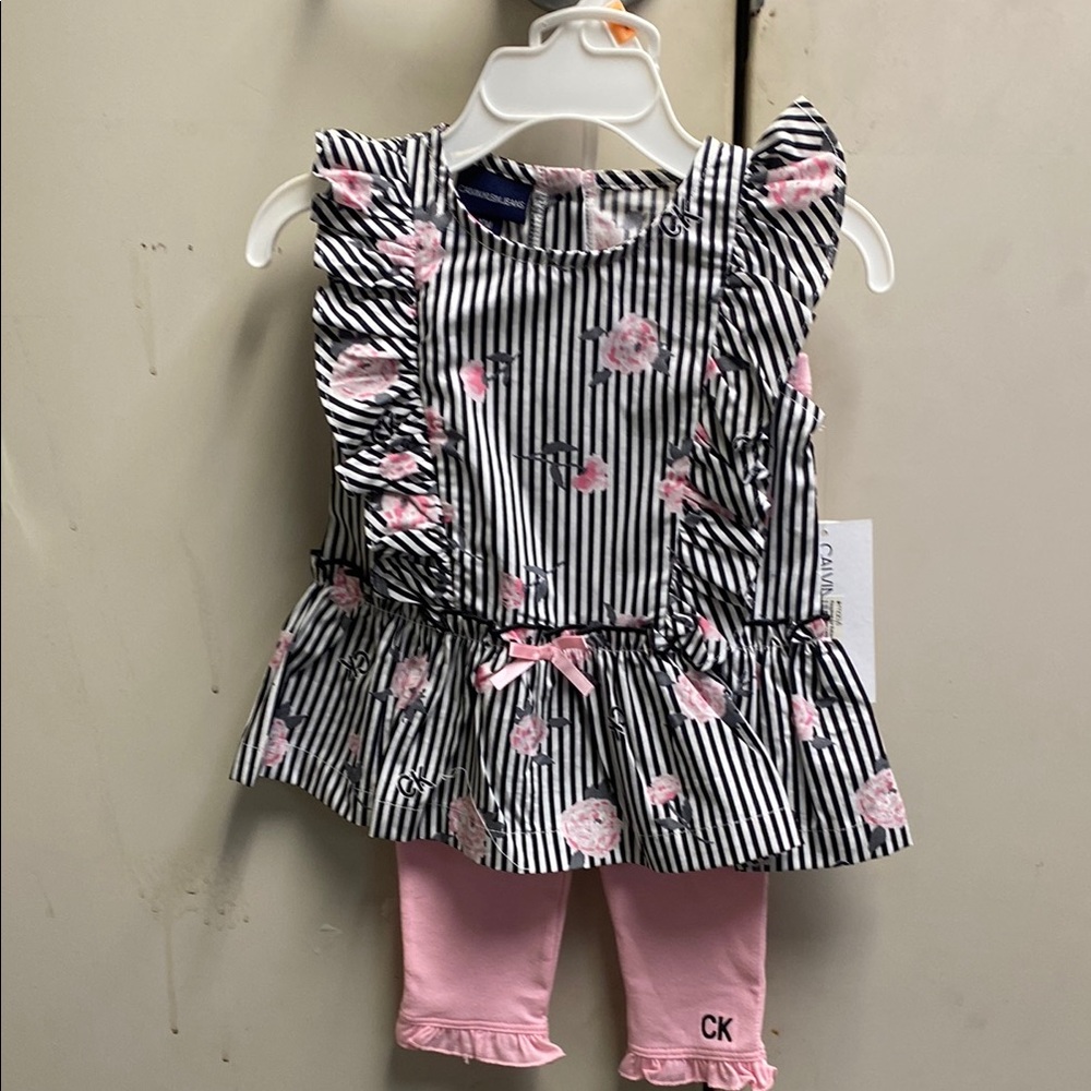 Striped Floral Baby Outfit with Pink Leggings